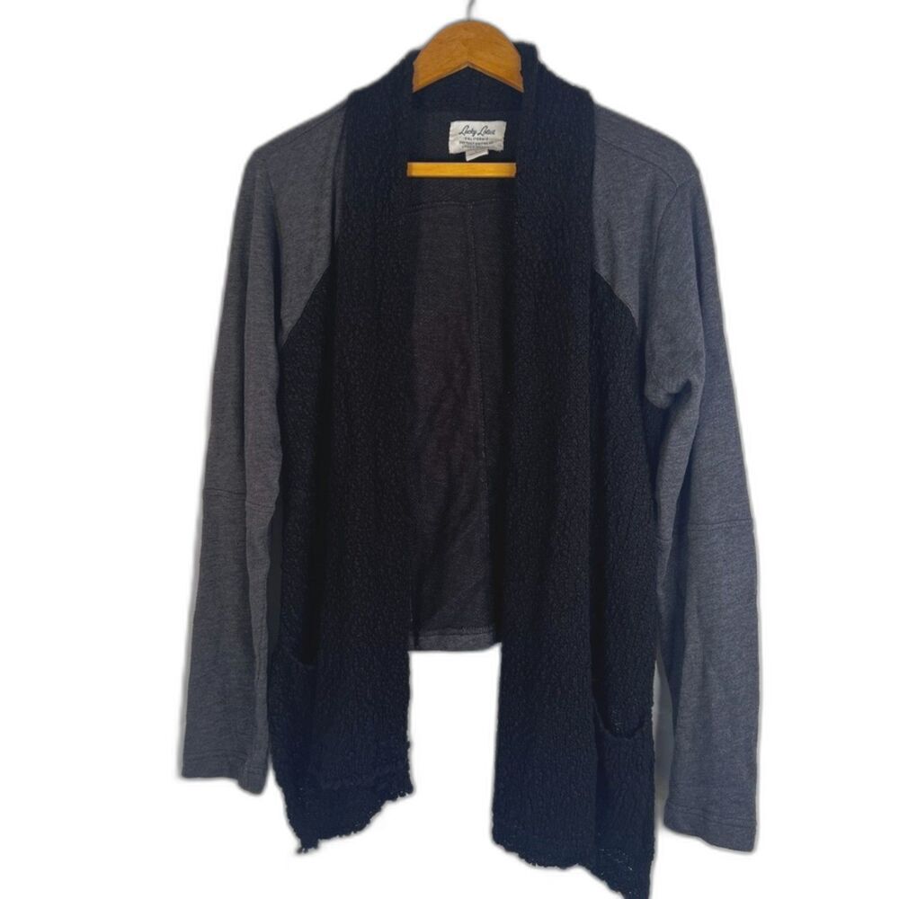 Lucky Lotus‎ Cardigan Waterfall Two Tone Knit Cotton Blend Edgy Whimsygoth LG